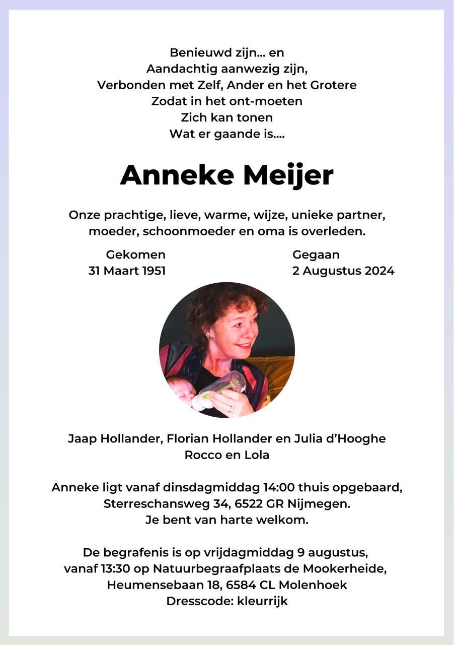 Rouwkaart Anneke Meijer